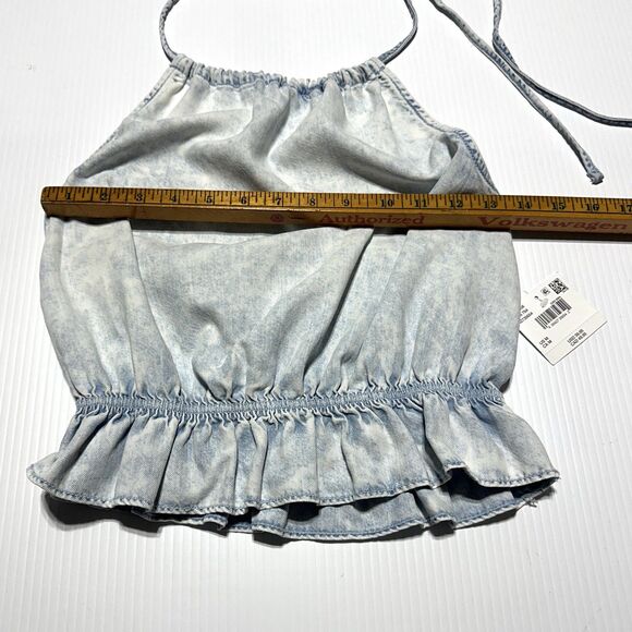 AMERICAN EAGLE Denim Chambray Halter Top High Neck Ruffle Peplum Tank Size M NWT - Picture 5 of 8